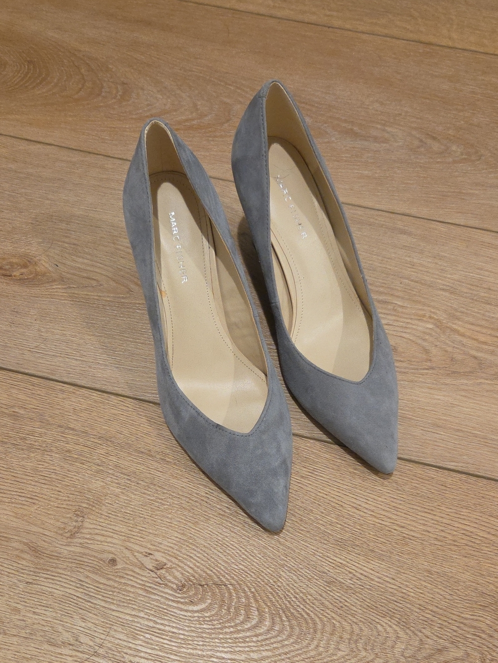 Marc Fisher Gray Suede Pointed-Toe Pumps